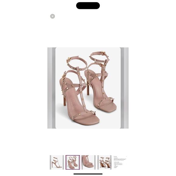 Express Soft Blush Gold Stud Strappy Block Heels Size 10 Brand New - Picture 1 of 8